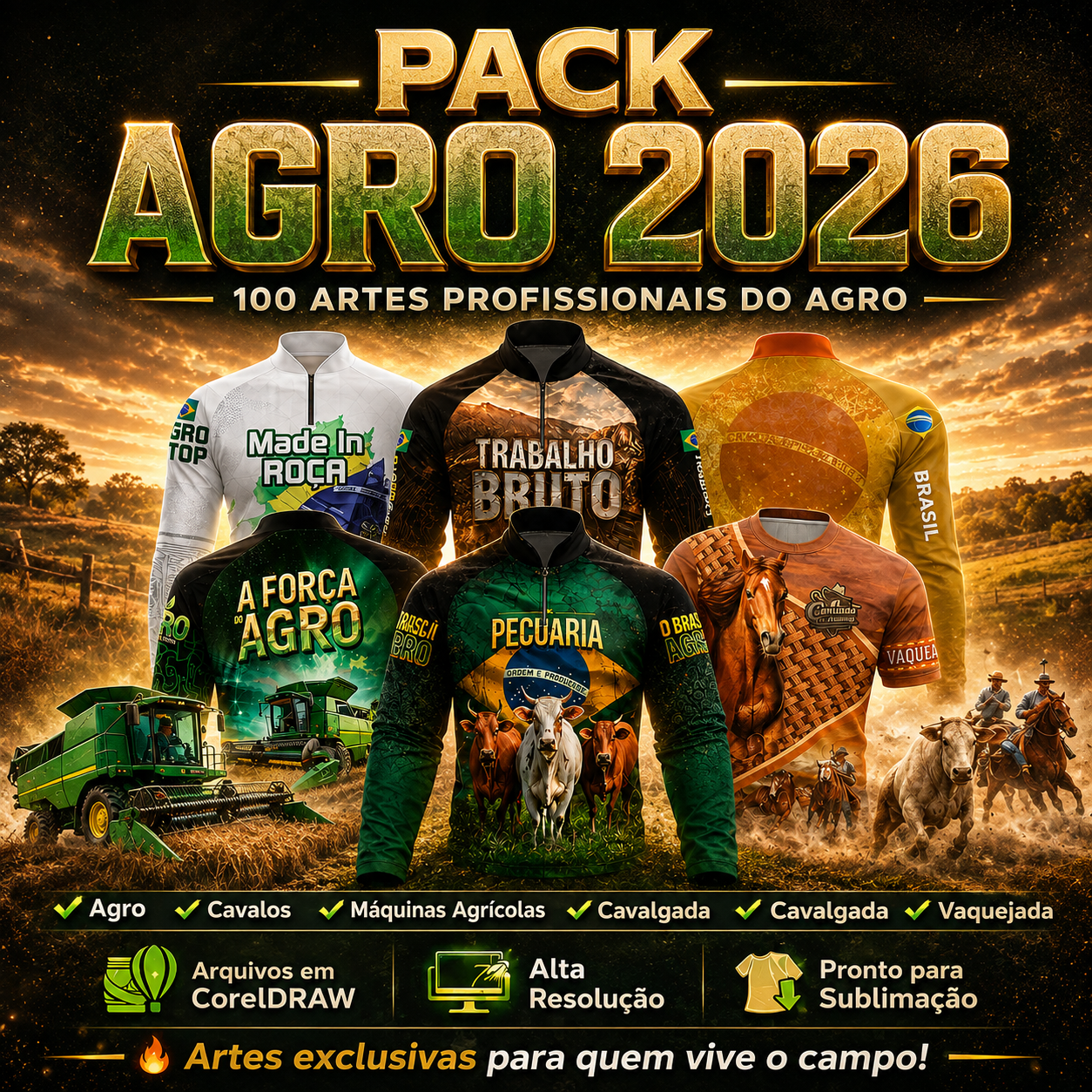 Pack Agro 2026 – 100 Artes Agro para Sublimação (CDR)